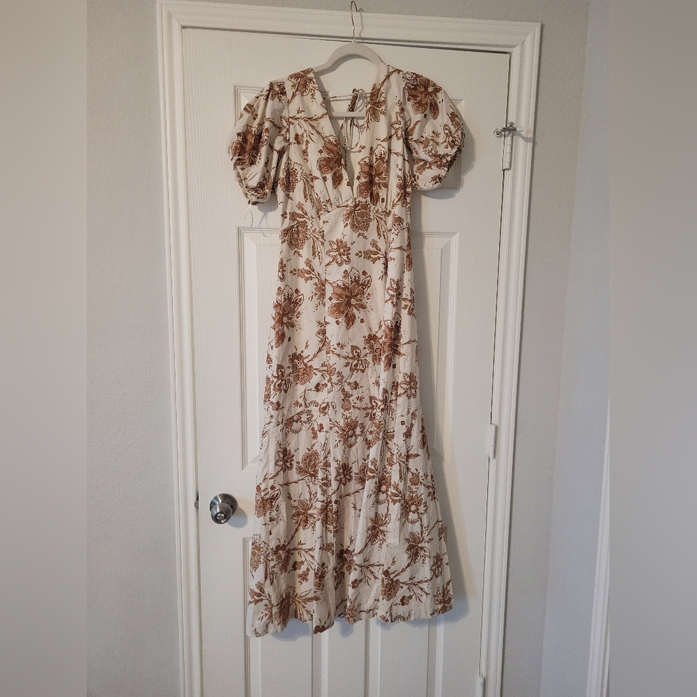 Abercrombie & Fitch Floral Maxi Dress - Cream and Brown